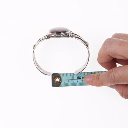 6.5" 1940's Navajo Repousse/stamped silver petrified wood bracelet - Estate Fresh Austin