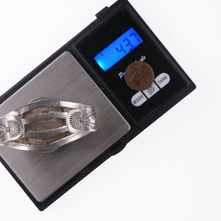 6.5" 1940's Navajo Repousse/stamped silver petrified wood bracelet - Estate Fresh Austin