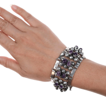 6.5" 1950's Carmen Beckmann Modernist sterling and amethyst bracelet - Estate Fresh Austin