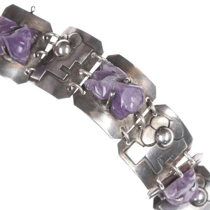 6.5" 1950's Carmen Beckmann Modernist sterling Frog carved amethyst bracelet - Estate Fresh Austin
