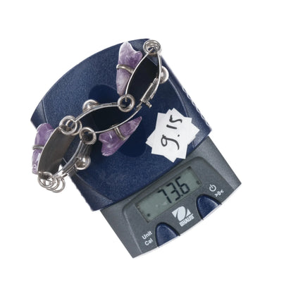 6.5" 1950's Carmen Beckmann Modernist sterling Frog carved amethyst bracelet - Estate Fresh Austin