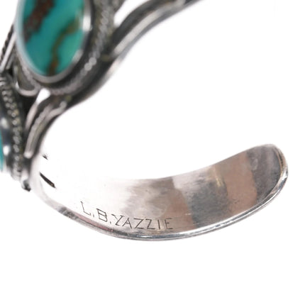 6.5" 1950's Luke Billy Yazzie Navajo silver cuff bracelet with nice turquoise - Estate Fresh Austin