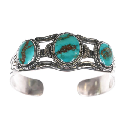 6.5" 1950's Luke Billy Yazzie Navajo silver cuff bracelet with nice turquoise - Estate Fresh Austin