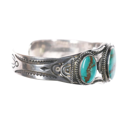 6.5" 1950's Luke Billy Yazzie Navajo silver cuff bracelet with nice turquoise - Estate Fresh Austin