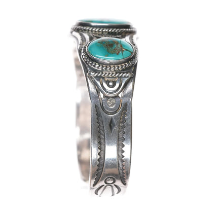 6.5" 1950's Luke Billy Yazzie Navajo silver cuff bracelet with nice turquoise - Estate Fresh Austin
