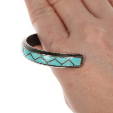 6.5" 1970's MKL Zuni Sterling and turquoise channel inlay cuff bracelet - Estate Fresh Austin