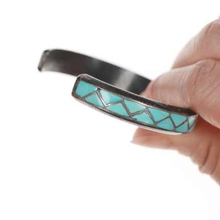 6.5" 1970's MKL Zuni Sterling and turquoise channel inlay cuff bracelet - Estate Fresh Austin