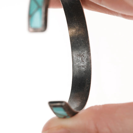 6.5" 1970's MKL Zuni Sterling and turquoise channel inlay cuff bracelet - Estate Fresh Austin