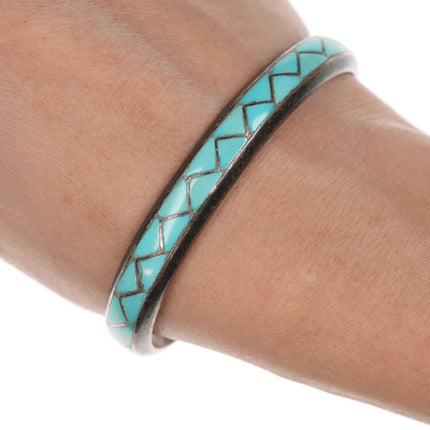 6.5" 1970's MKL Zuni Sterling and turquoise channel inlay cuff bracelet - Estate Fresh Austin