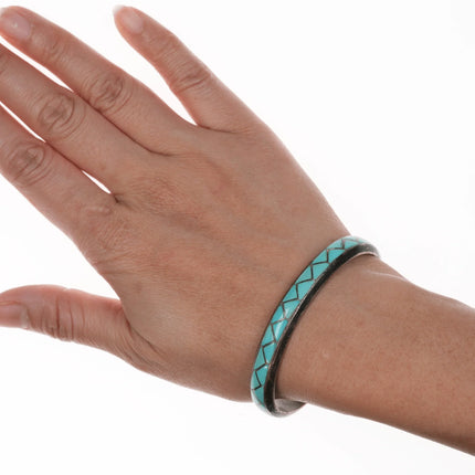 6.5" 1970's MKL Zuni Sterling and turquoise channel inlay cuff bracelet - Estate Fresh Austin