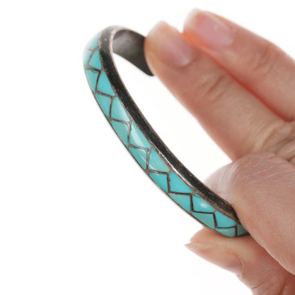 6.5" 1970's MKL Zuni Sterling and turquoise channel inlay cuff bracelet - Estate Fresh Austin