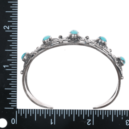 6.5" 20's - 30's Navajo Ingot silver hand stamped conchos turquoise cuff bracelet - Estate Fresh Austin