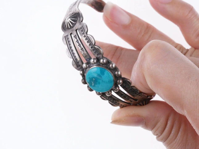 6.5" 30's-40's Fred Harvey Era sterling and turquoise bracelet - Estate Fresh Austin