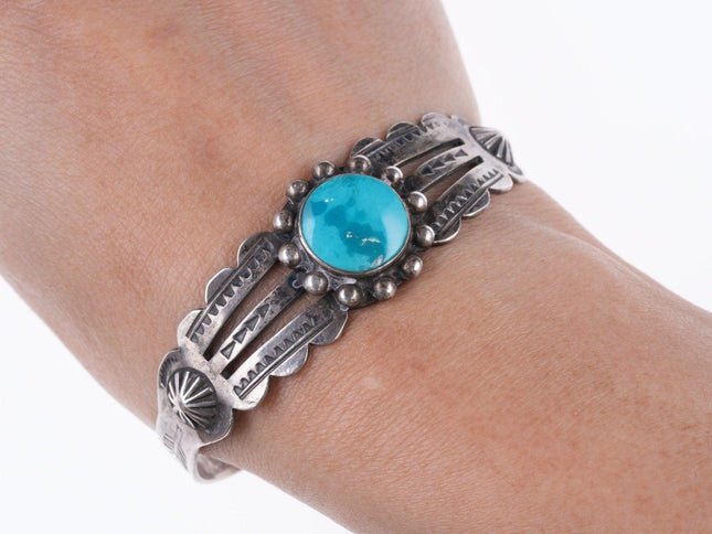 6.5" 30's - 40's Fred Harvey Era sterling and turquoise bracelet - Estate Fresh Austin