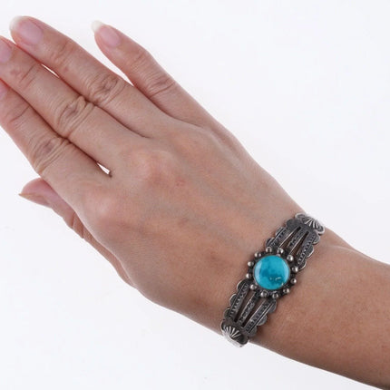 6.5" 30's-40's Fred Harvey Era sterling and turquoise bracelet - Estate Fresh Austin