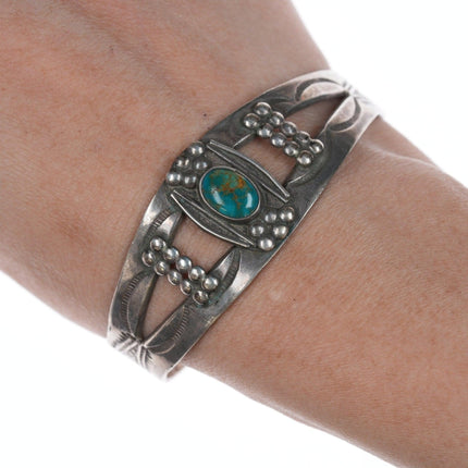 6.5" 30's - 40's Hand stamped Navajo silver bracelet - Estate Fresh Austin