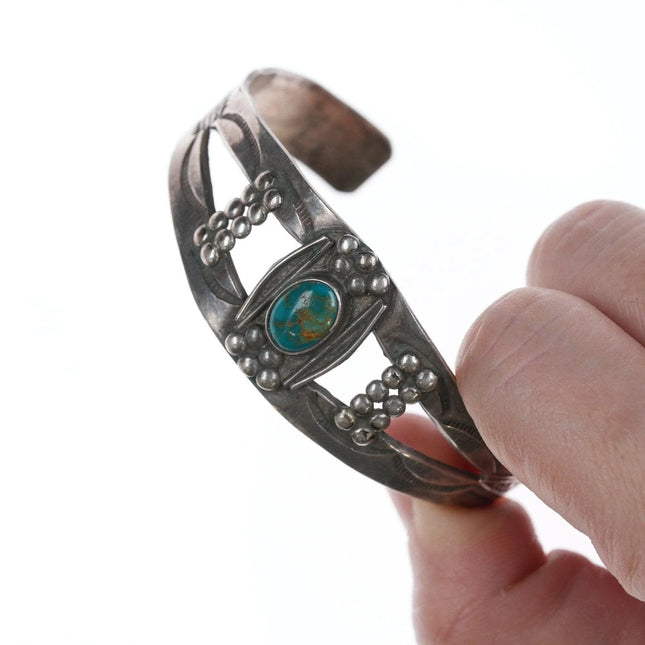 6.5" 30's-40's Hand stamped Navajo silver bracelet - Estate Fresh Austin