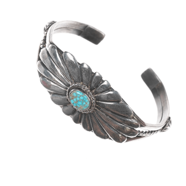 6.5" 30's - 40's Native American silver high grade turquoise cuff bracelet - Estate Fresh Austin