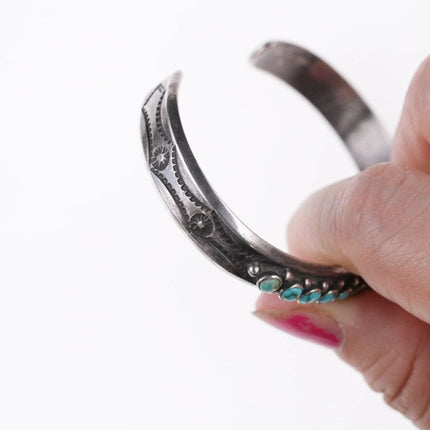 6.5" 30's-40's Native American Stamped silver and turquoise row cuff bracelet - Estate Fresh Austin
