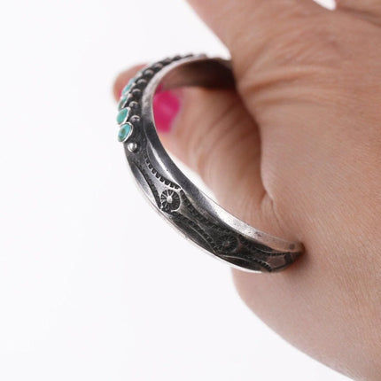 6.5" 30's-40's Native American Stamped silver and turquoise row cuff bracelet - Estate Fresh Austin