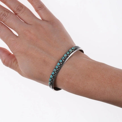 6.5" 30's-40's Native American Stamped silver and turquoise row cuff bracelet - Estate Fresh Austin