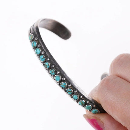 6.5" 30's-40's Native American Stamped silver and turquoise row cuff bracelet - Estate Fresh Austin