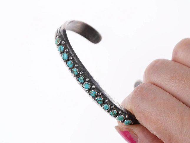 6.5" 30's-40's Native American Stamped silver and turquoise row cuff bracelet - Estate Fresh Austin