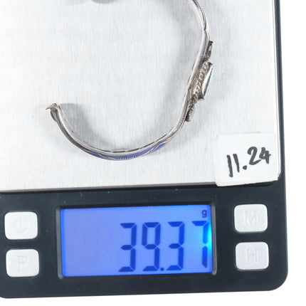 6.5" 30's-40's Navajo carinated silver twisted wire cuff bracelet nice turquoise - Estate Fresh Austin