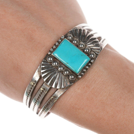 6.5" 30's - 40's Navajo silver and turquoise bracelet - Estate Fresh Austin