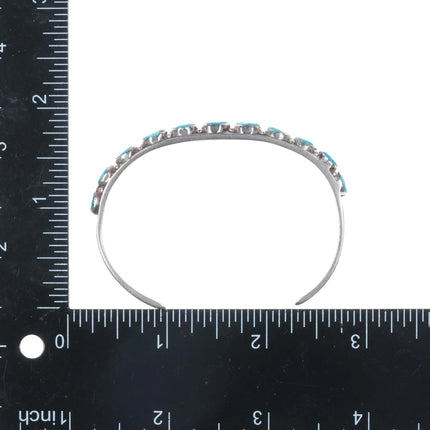 6.5" 30's-40's Navajo silver and turquoise row cuff bracelet - Estate Fresh Austin