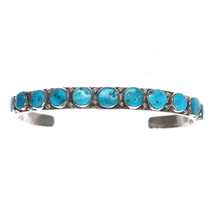 6.5" 30's-40's Navajo silver and turquoise row cuff bracelet - Estate Fresh Austin