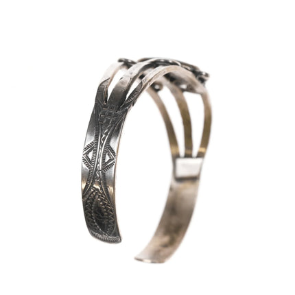 6.5" 30's-40's Navajo silver cuff bracelet with turquoise - Estate Fresh Austin