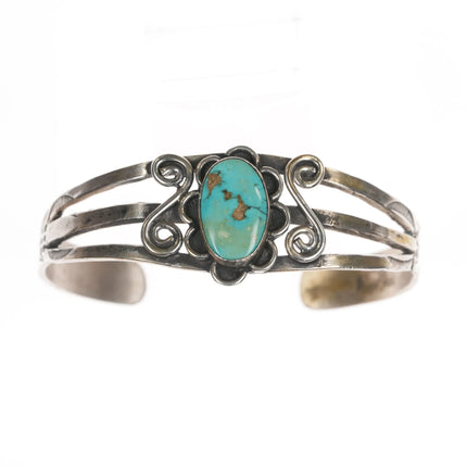 6.5" 30's-40's Navajo silver cuff bracelet with turquoise - Estate Fresh Austin