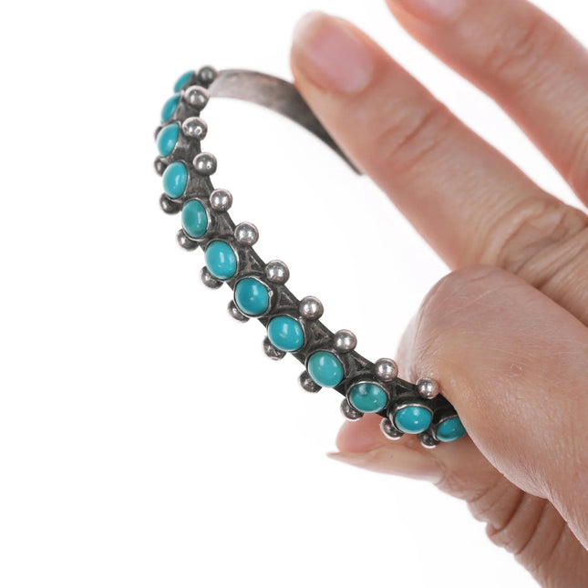 6.5" 30's-40's Navajo silver Sleeping Beauty Turquoise row cuff bracelet - Estate Fresh Austin