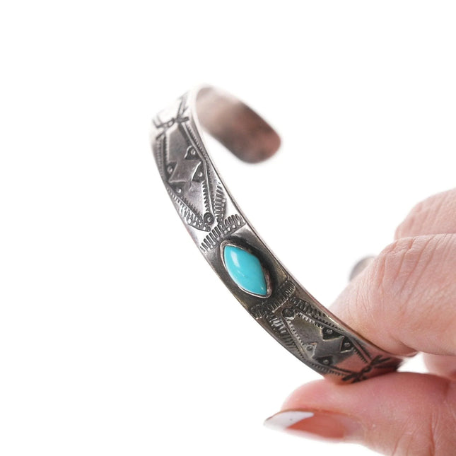 6.5" 30's Navajo stamped silver and turquoise bracelet - Estate Fresh Austin