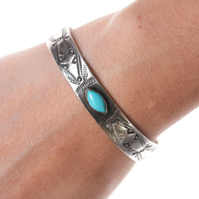 6.5" 30's Navajo stamped silver and turquoise bracelet - Estate Fresh Austin