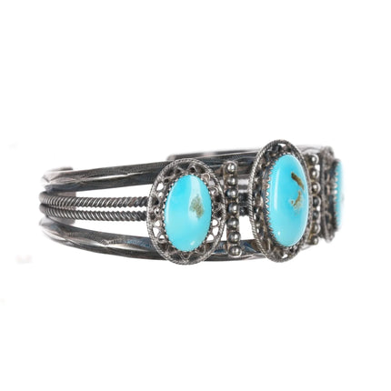 6.5" 40's-50's Native American silver cuff bracelet with nice turquoise - Estate Fresh Austin