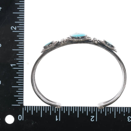 6.5" 40's-50's Native American silver cuff bracelet with nice turquoise - Estate Fresh Austin