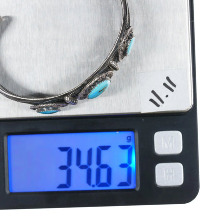 6.5" 40's-50's Native American silver cuff bracelet with nice turquoise - Estate Fresh Austin