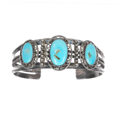 6.5" 40's-50's Native American silver cuff bracelet with nice turquoise - Estate Fresh Austin