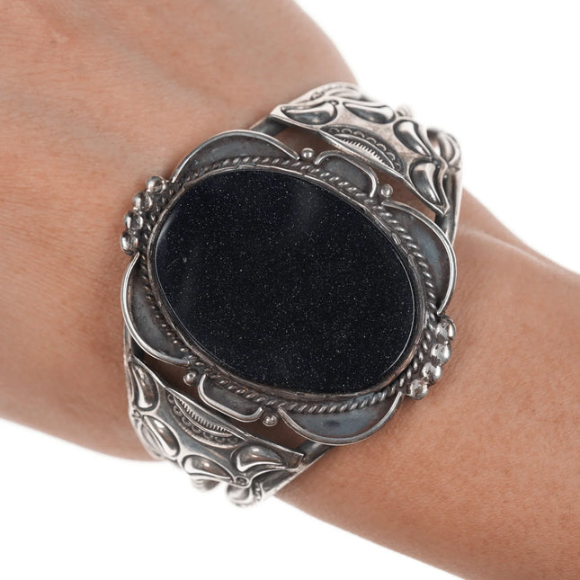 6.5" 40's-50's Navajo Silver Blue goldstone cuff bracelet - Estate Fresh Austin