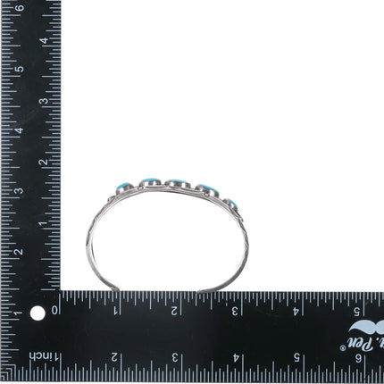 6.5" 40's-50's Navajo stamped carinated silver turquoise row cuff bracelet - Estate Fresh Austin