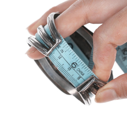 6.5" 40's-50's Navajo stamped silver cuff bracelet with large turquoise - Estate Fresh Austin