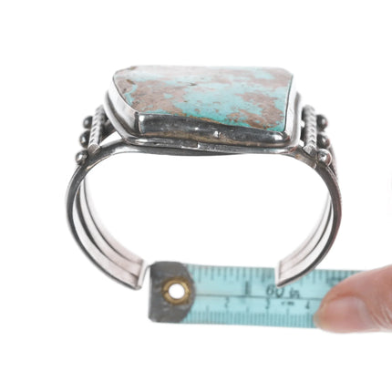6.5" 40's-50's Navajo stamped silver cuff bracelet with large turquoise - Estate Fresh Austin