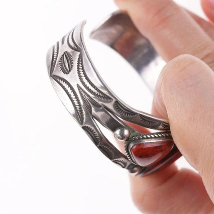 6.5" 40's-50's Navajo Stamped silver red jasper bracelet - Estate Fresh Austin