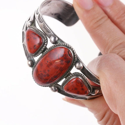6.5" 40's-50's Navajo Stamped silver red jasper bracelet - Estate Fresh Austin