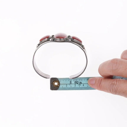 6.5" 40's-50's Navajo Stamped silver red jasper bracelet - Estate Fresh Austin