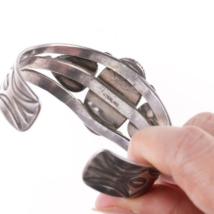 6.5" 40's-50's Navajo Stamped silver red jasper bracelet - Estate Fresh Austin