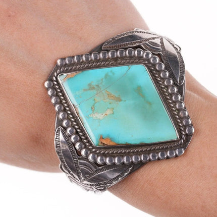 6.5" 40's-50's Navajo Stamped silver twisted wire bracelet with turquoise - Estate Fresh Austin