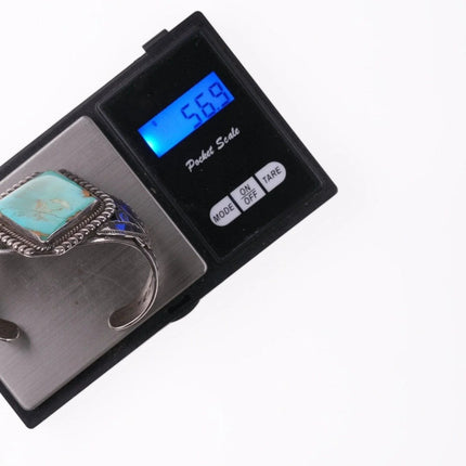 6.5" 40's-50's Navajo Stamped silver twisted wire bracelet with turquoise - Estate Fresh Austin